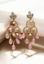 Stunning earrings with light pink beads with pearls and white stones -perfect for any occasion